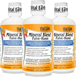 Minéraux de la Terre Vital Fulvic Humic Mineral Mix Liquid 3-Pack – Supplément Acid Fulvic avec 70+ Trace Minerals, Electrolytes pour la récupération, l'équilibre et l'énergie, 32 Oz Ea + 1 Oz Cup Ea