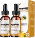 (2 Pack) Supplément de glycinate de magnésium gouttes liquides pour les femmes et les hommes, 1000mg haute absorption avec le bromélain, vitamine C, B6, D, zinc, pour le repos musculaire, énergie Bowel, goût d'ananas