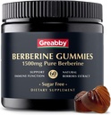 Berberine 1500mg Gummies sans sucre, 97% Pureté biologique Berberine, Immune soutien de santé, suppléments berbères pour adultes, 60 Gummies de pectine