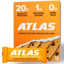 Atlas Bar – 20g de protéines, 1g de sucre, 0g d'huiles de graines, 0g d'édulcorants artificiels (Peanut Butter Chocolate Chip, 12 comte)