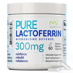 Pure Lactoferrin Microbiome Defense - 300mg Delayed Release Capsules, Non-GMO, Iron Absorption & Immune System Support, Lactoferrin Supplements for Adults, Gluten-Free (60 Capsules)