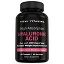 Vital Vitamins Hyaluronic Acid Supplements - Made with 200mg of Low Molecular Weight Hyaluronic Acid - Supports Skin Hydration & Elasticity from Within - 60 Capsules, 60 Servings
