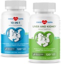 Thistle de lait + 10 en 1 Multivitamine pour chiens - Soutien du foie, santé de la peau et du manteau, santé digestive, soutien de la hanche et des articulations et santé cardiaque.