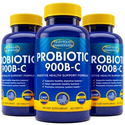 Nutrition Essentials Probiotiques pour les femmes et les hommes avec l'enzyme de la lactase naturelle et fibre prébiotique pour la santé digestive - 80pour cent + supplément plus fort pour le soutien de la santé Gut - 3 comte de 60 comprimés