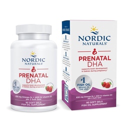 Nordic Naturals Prénatal DHA, fraise - 90 gels mous - 830 mg Oméga-3 + 400 UI Vitamine D3 - Non-OGM - 45 portions