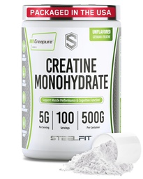 SteelFit Creapure Creatine Poudre monohydratée, non aromatisée - Poudre de créatine micronisée allemande pour hommes et femmes - Gym Workout Suppléments nutritionnels pour le gain musculaire, la santé cérébrale et le renforcement de la force