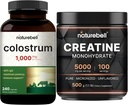 NatureBell Creatine Monohydrate Poudre et Colostrum 240 Capsules 1000mg Par Servant Pack de Bundle.