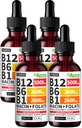 (4 packs) Vitamine B12 et B6 Liquid Drops, B12 Complexe Sublingual Vitamine B - B 12 Vitamine 5000mcg - B12 Méthylcobalamine pour l'énergie, le cerveau et le coeur avec 27 200 mcg, framboise, 80 portions