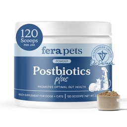 Fera animaux de compagnie postbiotiques plus prébiotiques pour les chiens et les chats - avec l'orme de sliperie - favorise la santé digestif optimale et la réponse inflammatoire - améliore l'immunité - 120 scoops