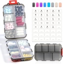 14 GRIDS Travel Pill Organizer Box with labels - Trousse de médicaments de voyage - Pocket Daily Pharmacie Conteneur - Distributeur de médicaments de voyage pour l'huile de poisson entreposage de supplément de vitamine - Gris clair