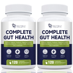 Migcopat Probiotics for Digestive Health, 80 Billion CFU Probiotics, Prebiotics, Postbiotics & Digestive Enzymes, Gut Health Capsules with Berberine, Cinnamon, L-Glutamine, for Men & Women, 240 Counts