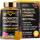 Probiotic Gummies 10B CFU with Prebiotic Fiber - Digestion & Immune Support - Debloat, Stomach & Gut Comfort - Probiotics for Women & Men - Natural Berry Flavor - Vegan & Sugar-free - 60 Gummies
