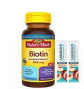 Nature Made Biotin Maximum Strength 5000 MCG - Hair, Skin and Nails Support - 180 Softgels Plus Bonus 2 Sugar Free White Peach Hydration Sticks