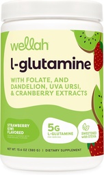 Wellah L-Glutamine Poudre de fraise Kiwi (50 portions) - 5g L-Glutamine par portion, sucré avec Stevia