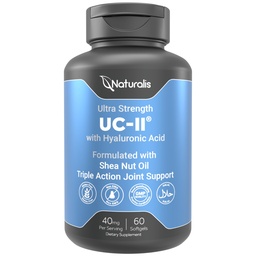 Naturalis UC-II 40 mg with Hyaluronic Acid and Shea Nut Oil | Enhanced Undenatured Type II Collagen for Better Joint Health, Mobility & Flexibility | Gluten-Free & Non-GMO | 60 Softgels