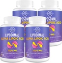 Acide alpha lipoïque liposomique 1500mg - avec acétyl-L-Carnitine 900mg & Ubiquinol 100mg & Vitamine E 15mg,ALA Supplément pour les antioxydants Glucose Métabolisme Nerve Energy,60 Softgels (4 bouteille)