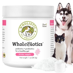 Biotiques entières pour animaux de compagnie - Probiotiques quotidiens pour la santé digestive et l'amélioration immunitaire - 9 souches - Prébiotiques et probiotiques pour chiens et chats - Santé pour chiens - 1 Oz - 28 scoops