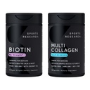 Sport Research® Healthy Hair Essentials - Biotin 10 000mcg à l'huile de coco biologique Vitamine B7 pour une peau et des cheveux sains + Pills multicollagènes Peptides à l'acide hyaluronique et vitamine C