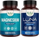 Nested Naturals Luna Melatonin-Free Sleep Aid & Magnésium Glycinat chélate pour améliorer le sommeil, la relaxation, et la récupération (180 capsules)