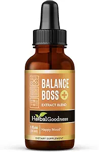 Herbal Goodness Balance Boss - Liquid Mood Support Supplement (Supplément de soutien à l'humeur liquide) Calme naturel et équilibre émotionnel Aide au stress et à l'énergie avec Rhodiola Rosea