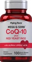 Piping Rock CoQ10 120mg.100 Capsules avec du riz rouge de levure et de l'acide alpha lipoïque Mega Q-sorb Coenzyme Q10.