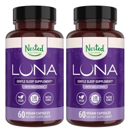 Nested Naturals Luna Sleep Aid - Pilules de couchage naturelles non habitantes pour adultes ayant des ingrédients naturels - Racine valériane, mélatonine, camomille, baume de citron et plus - 120 capsules végétaliennes