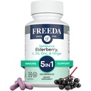FREEDA Sambucus Elderberry avec vitamine C, zinc, vitamine D3 et gingembre - 5 en 1 supplément de soutien antioxydant à base de plantes pour les femmes et les hommes - Gélunes adultes sans gluten, États-Unis fait (120 comte)