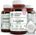 Nutra L naturel Lysine HCl, favorise la santé et la croissance osseuses, soutient la santé de la peau, améliore l'absorption de vitamine C, aide le collagène construit, améliore l'absorption de calcium, non-OGM, végétalien, 500 mg, 50 capsules.