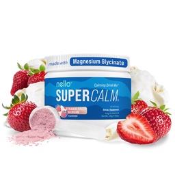 Nello Supercalm Powdered Drink Mix Tub, Cortisol Reducer* et Supplément d'aide au sommeil, L Theanine, Ksm-66 Ashwagandha, Magnésium Glycinate, Vitamine D 3, Pas de sucre, Non OGM, 30 Ct, Fraises et crème