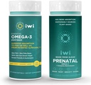 Iwi Omega-3 Ensemble de multivitamines essentielles et prénatales, 30 portions, Algae Omega à base végétale végétalienne 3, Krill & Huile de poisson Alternative, Aucun arrière-goût de poisson