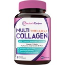 Recettes de médecin Peptides multicollagènes, Type I, II, III, V, X, 1000 mg Par portion, Vitamine C, Biotine, Acide hyaluronique, Keratine, Curcuma, pour cheveux, ongles, peau, rester actif, antioxydant, 60 capsules