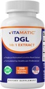 Vitamatic DGL Licorice 3800 mg Équivalent par portion (à partir de 10:1 Extrait 380 mg) - 10X Stronger - Soutient des fonctions digestifs et respiratoires saines - 200 Capsules