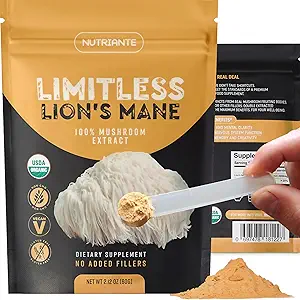Premium USDA Bio Lions Mane Extract Powder – Pure Nootropic Mushroom Supplément pour Focus, Mémoire, Nerve & Immune Support – 15:1 double extrait, végétalien, sans gluten, non-OGM par Nutriante, 2.12 Oz