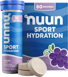 Comprimés électrolytiques Nuun Sport au magnésium, au calcium, au potassium, au chlorure et au sodium, sans gluten et végétalien, raisins, 8 paquets (80 portions Total)