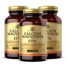 Solgar Calcium Magnésium Plus Zinc, 100 comprimés (paquet de 3) - Promotion des os et des dents sains - Soutienne la fonction nerveuse et musculaire - Non-OGM, végétalien, sans gluten, sans laiterie, sans casher - 100 portions totales