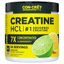 CON-CRET Creatine HCl Powder (en anglais seulement) Muscle, Cognitive, Cellular Energy Support (en anglais seulement) Pas de ballonnement ou de crampes (en anglais seulement) USA Made & NSF Certified Lemon Lime (64 portions)