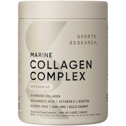 Sports Research Collagen Beauty Complex with Hyaluronic Acid, Vitamin C + Biotin | Pescatarian, Keto Certified & Non-GMO Verified - Unflavored (30 Servings)