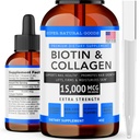 Biens naturels Super Biotine et vitamines collagènes - Perte de cheveux, santé des couilles, anti-âge, soins de la peau et ongles - Fabriqués aux États-Unis, sans OGM et sans cruauté (4 Ounce- 15 000mcg)