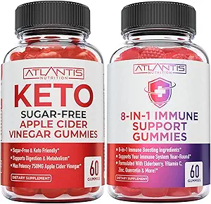 Atlantis Nutrition 8-en-1 Immune Support 60 Gummies + sans sucre Céto pomme vinaigre 60 Gummies