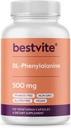 BESTVITE DL-Phenylalanine 500mg (120 capsules végétariennes) - Pas de stéarate - Pas de remplissage - Vegan - Sans gluten - Non OGM