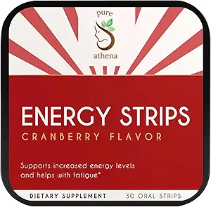 Bandes d'énergie naturelles – Caféine de thé vert aux canneberges avec L-Theanine et vitamine B12 – Bandes orales à dissolution rapide pour focus, endurance et énergie – végétalien, sans sucre, 30 comtes