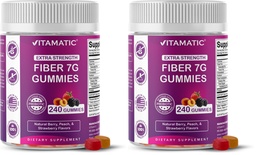 Vitamatic Prebiotic Fiber Gummies for Adults, 7G Extra Strength, Zero Sugar Added, 240 Pectin Based Gummies, Digestive Health & Regularity Support (Pack of 2)