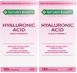Nature's Bounty Vitamin C and Hyaluronic Acid Supplement, Supports Glowing Skin, Immune Function & Collagen Production, 120 Capsules - 60 Day Supply, Optimal Solutions Supplements for Skin Health