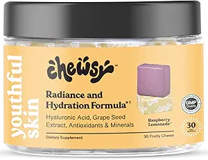 Peau juvénile, Fruitée Vitamines, formule de rayonnement et d'hydratation, acide hyaluronique, extrait de graines de raisin, antioxydants et minéraux, vitamines Limonade framboise Approvisionnement 30 jours