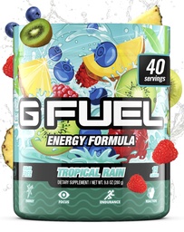 G Fuel Tropical Rain Energy Drink Poudre, Pré-entraînement Mélange de caféine pour le jeu, sans sucre Amino Focus, Vitamine + Antioxydants, 9.8oz (Fruit Medley, 40 portions)