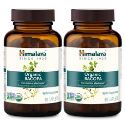 Himalaya Bacopa Monnieri Supplément à base de plantes nootropiques, alerte mentale, soutient le calme, la mémoire, la cognition, USDA Organique, non-OGM, 750 mg, 60 Caplets à base de plantes, 2 Pack, 120 Jours d'approvisionnement