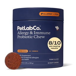 PetLab Co. Allergies et immunitaires probiotiques quotidiens pour chiens. Supporte la production de levures, allergies saisonnières, Itchiness intermittente, Gut et santé digestive pour les grands chiens - 30 Chews - Emballage Mai Varier