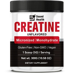Creatine Monohydrate Powder 5000mg Pure Creatine Powder Monohydrate Micronized 300g (60 Servings) Unflavored Nutritional Supplements for Women & Men Sugar-Free,Vegan, Non-GMO with Scoop