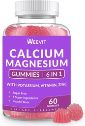Supplément sans sucre Gommies de calcium 600mg, Gommies de zinc de magnésium de calcium avec vitamine D3 K2, potassium, haute absorption CA Gommy pour os, dents et muscles