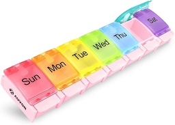 AUVON Weekly Pill Organizer Arthritis Friendly, BPA Free Travel 7 Day Pill Box Case avec Spring Open Design et grand compartiment pour tenir les vitamines, huile de foie de morue, suppléments et médicaments